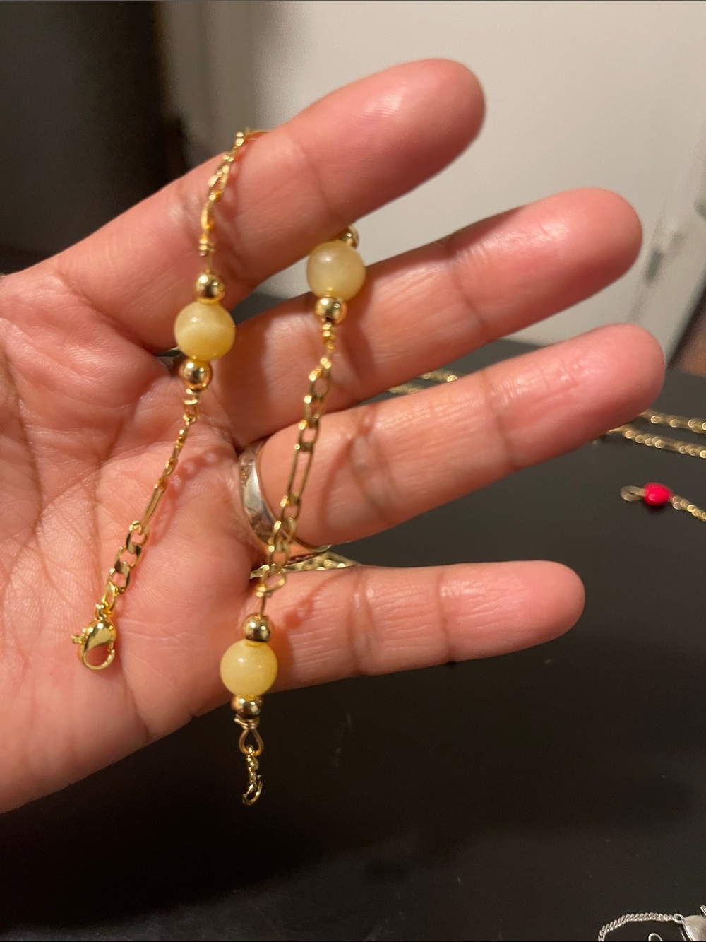 Gold-Tone Yellow Bead Women's Chain Necklace